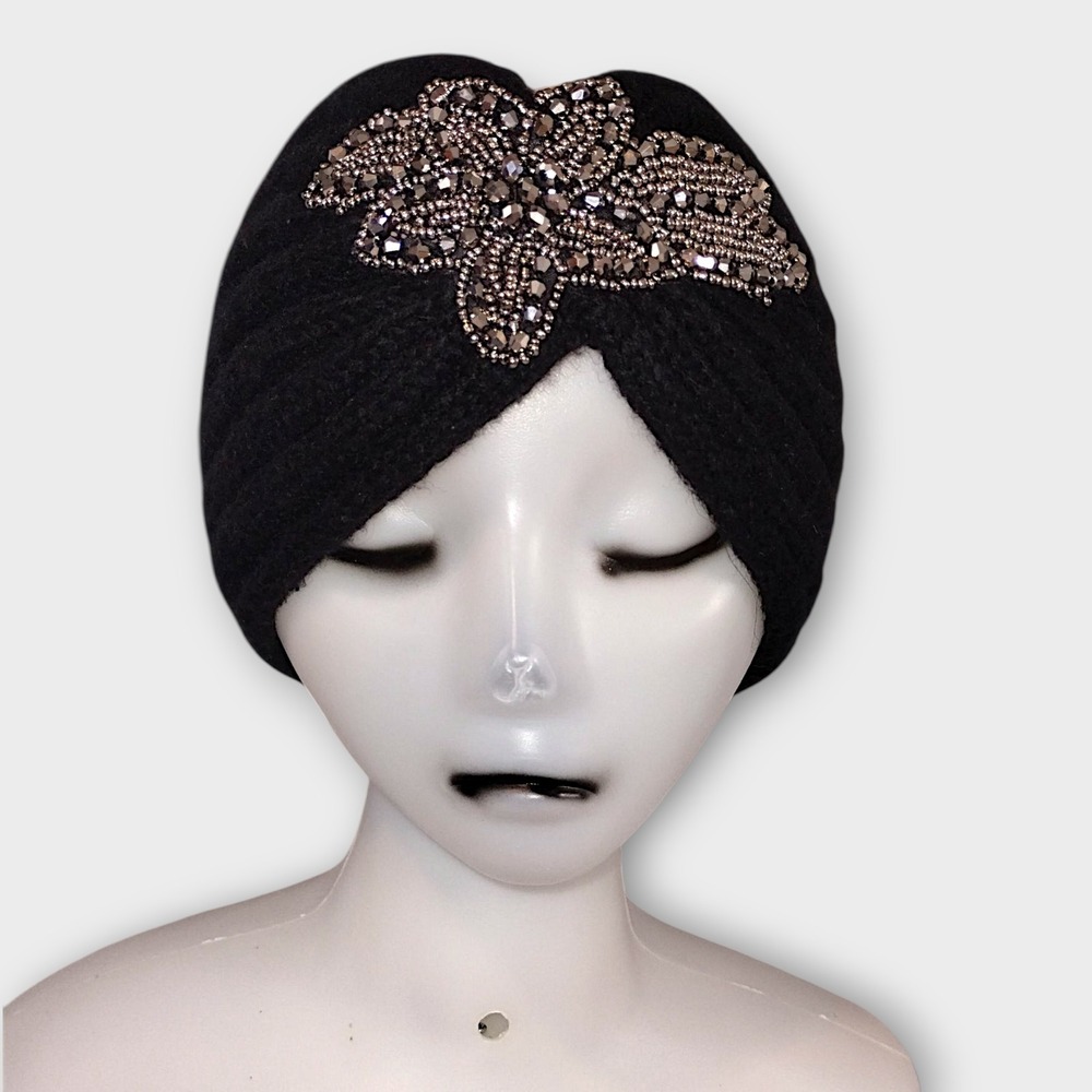 C.C.‎ EXCLUSIVES 20s Style Black Knit Turban Jeweled Embellished Headband Womens
